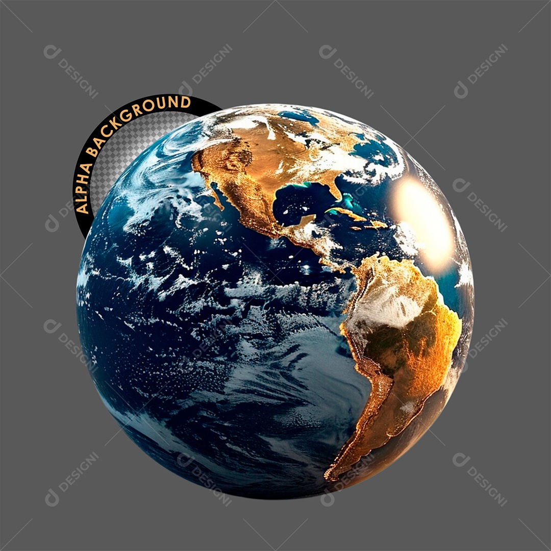 Planeta Terra Elemento 3D Azul Branco para Composição PSD