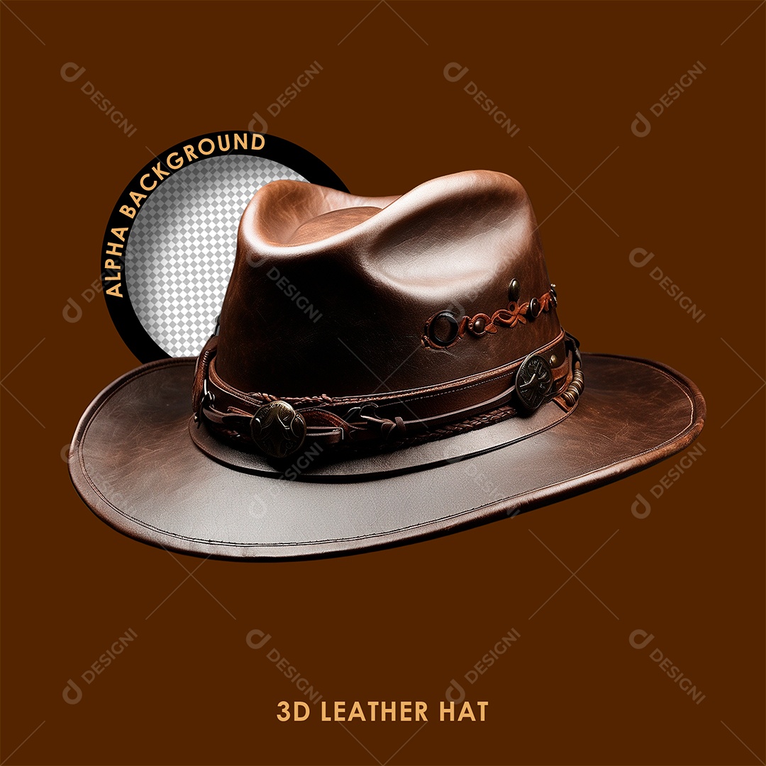 Chapéu de Couro Detalhado Elemento 3D para Composição PSD
