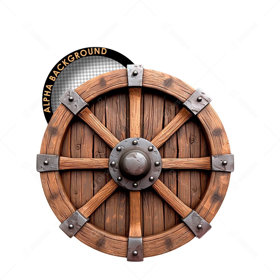 Escudo de Madeira e Ferro Elemento 3D Marron para Composição PSD