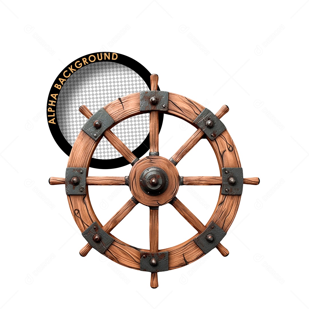 Leme de Navio de Madeira Elemento 3D para Composição PSD