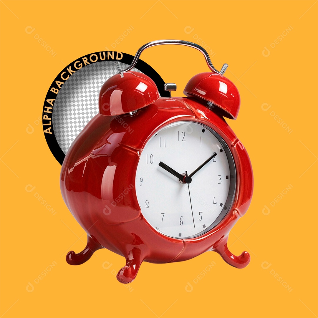 Relógio Despertador Elemento 3D Vermelho Branco para Composição PSD