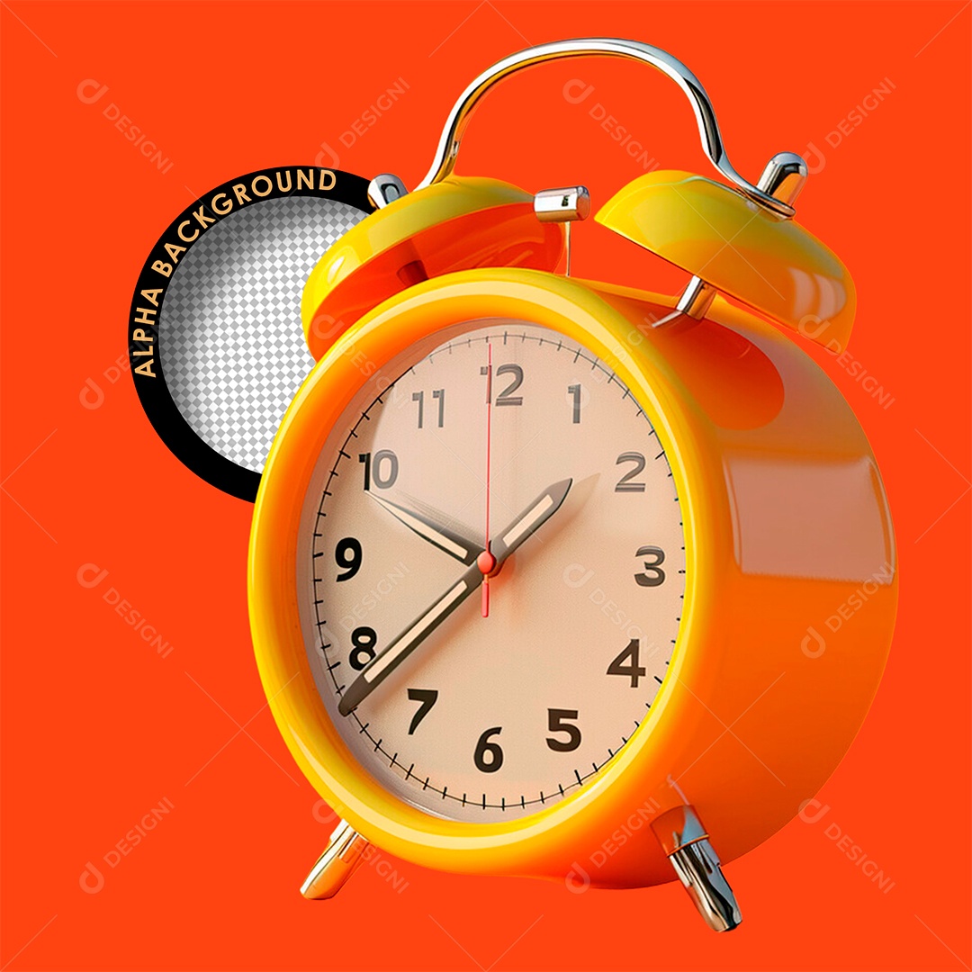 Despertador Amarelo Elemento 3D para Composição PSD