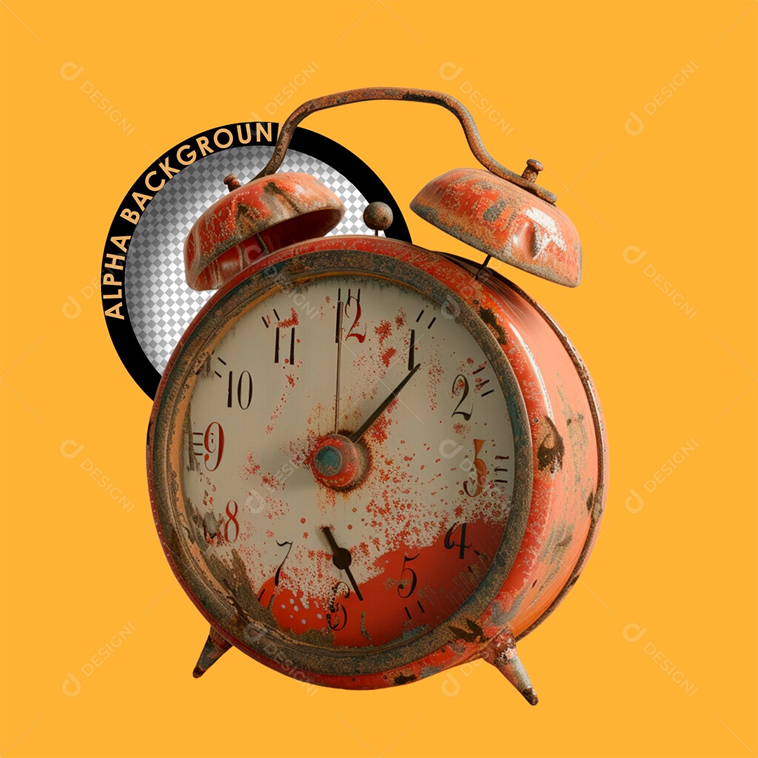 Despertador Velho Elemento 3D Vermelho para Composição PSD