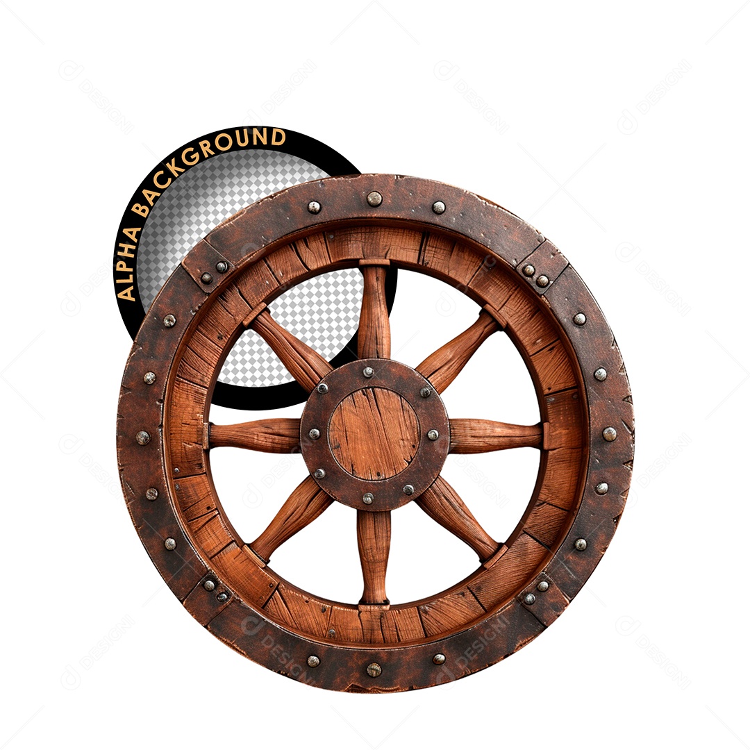 Roda de Madeira Elemento 3D para Composição PSD