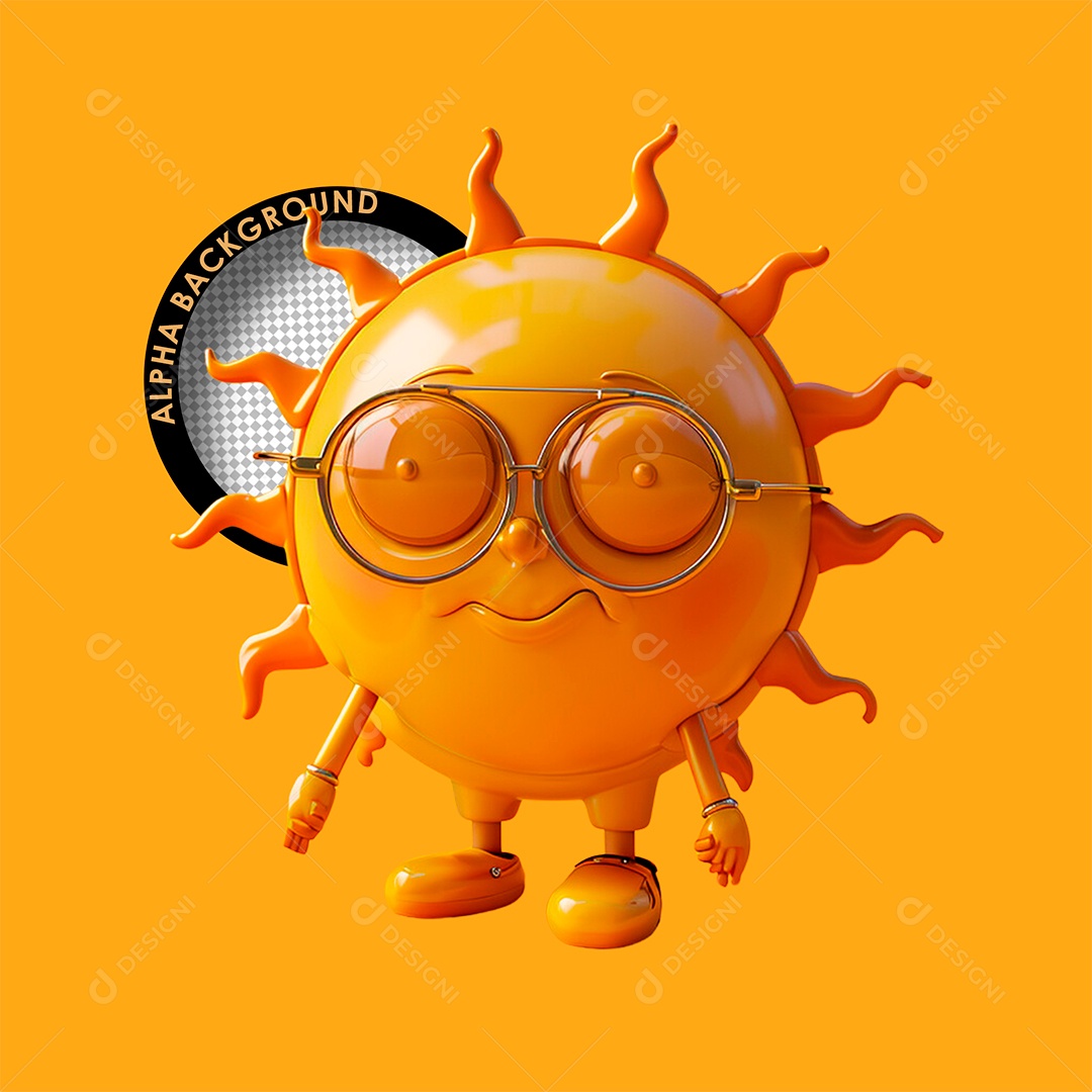 Sol com Óculos Elemento 3D para Composição PSD