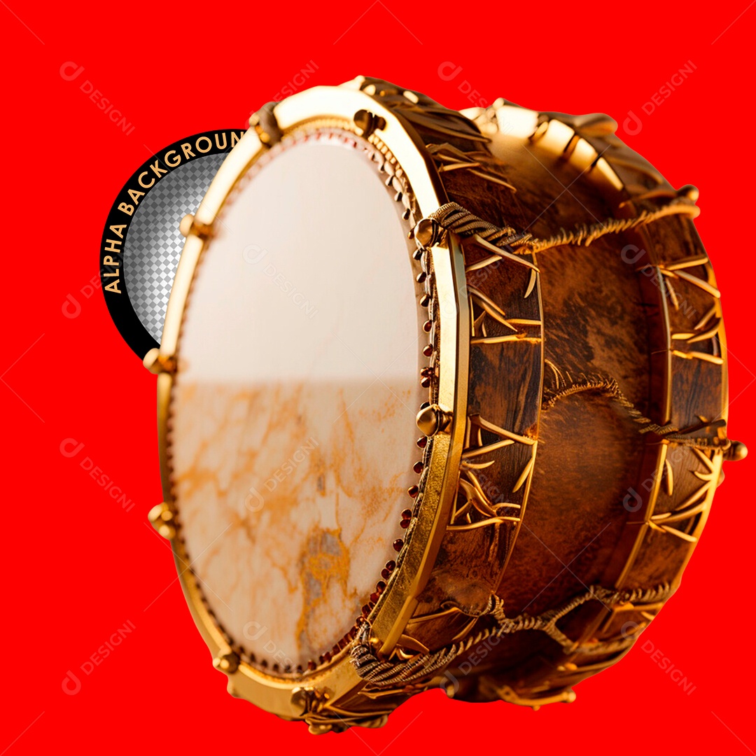 Tambor de Som Elemento 3D Dourado para Composição PSD