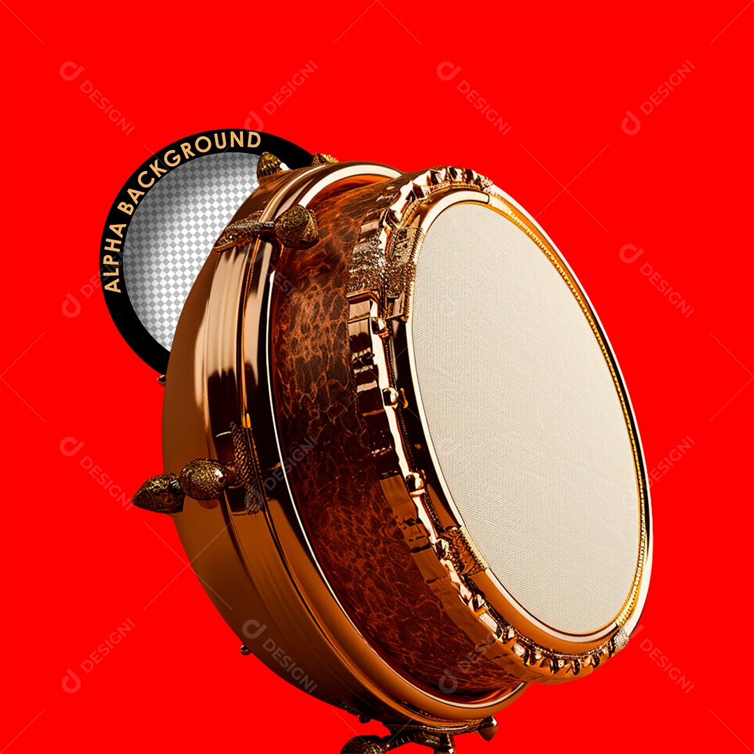 Tambor Musical Elemento 3D Dourado Branco para Composição PSD