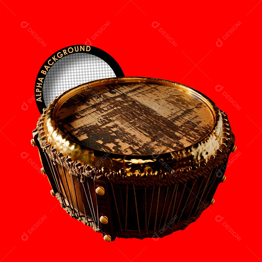Tambor Elemento 3D Dourado para Composição PSD