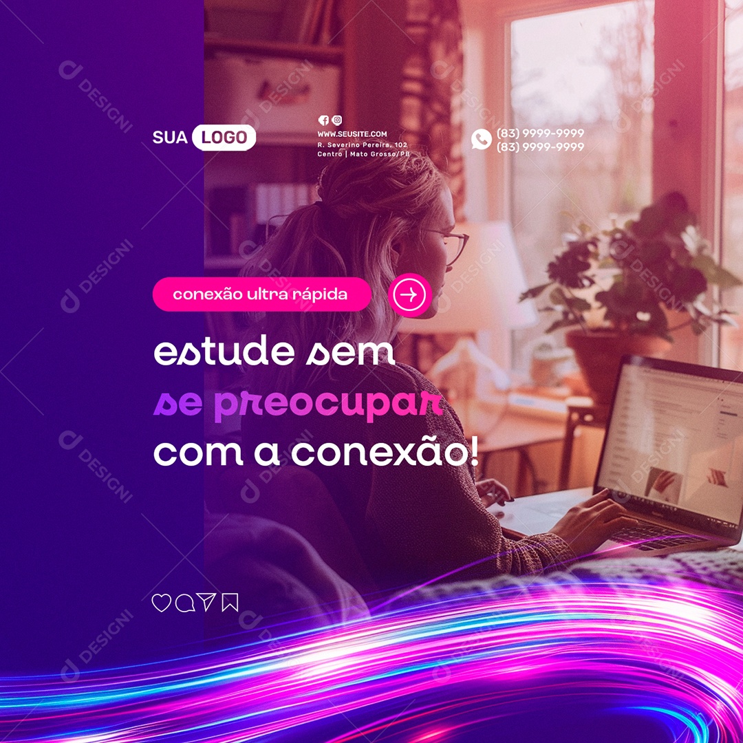 Provedor De Internet Estude sem se Preocupar com a Conexão Social Media PSD Editável