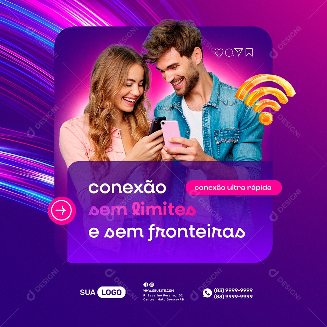 Provedor De Internet Conexão sem Limites e sem Fronteiras Social Media PSD Editável