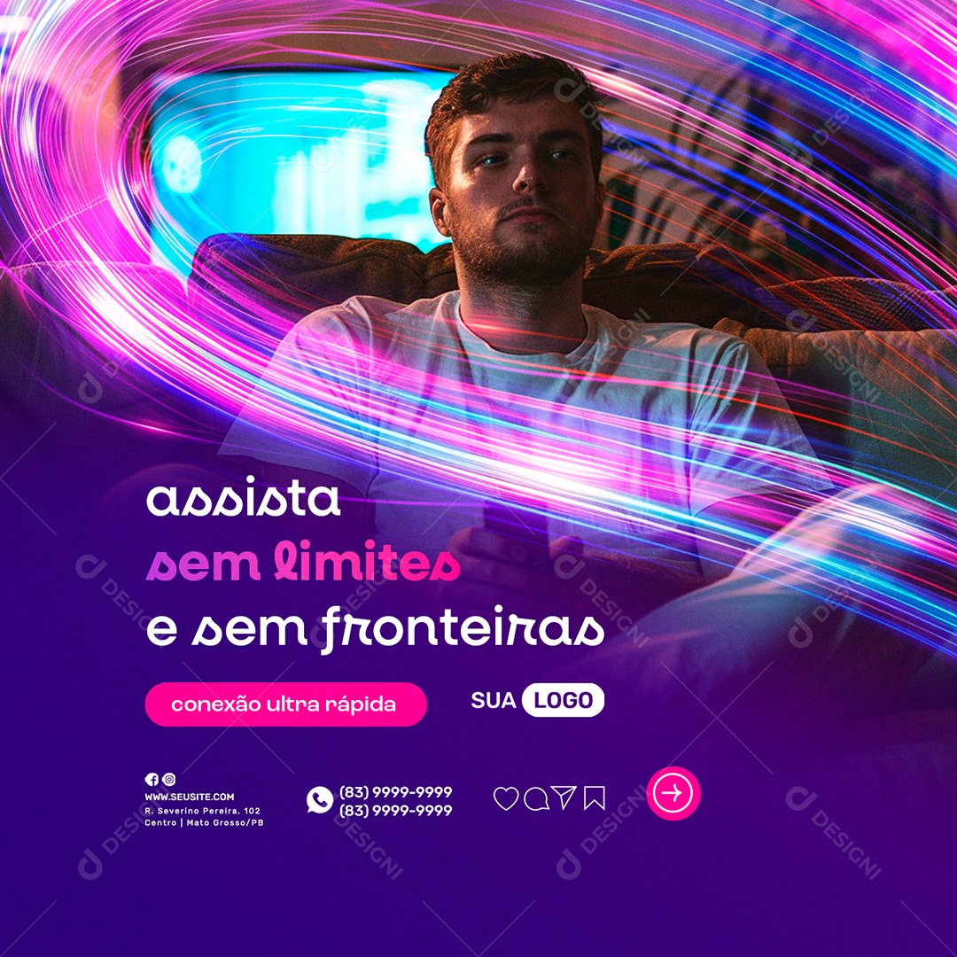 Provedor De Internet Assista sem Limites e sem Fronteiras Social Media PSD Editável