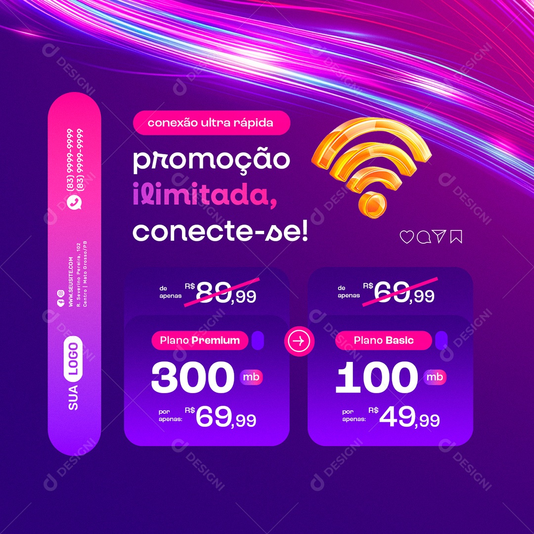 Provedor De Internet Promoção Ilimitada Conecte se Social Media PSD Editável