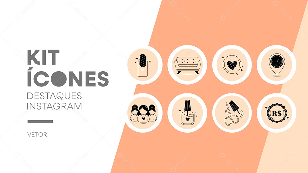 Kit de Ícones Manicure para Destaques Instagram Vetor EPS