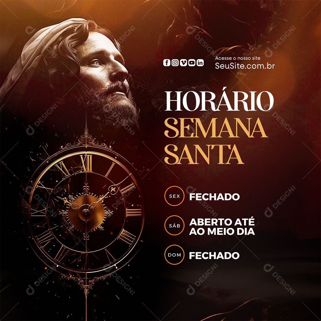 Semana Santa Horário de Funcionamento Lojas Empresas Social Media PSD Editável