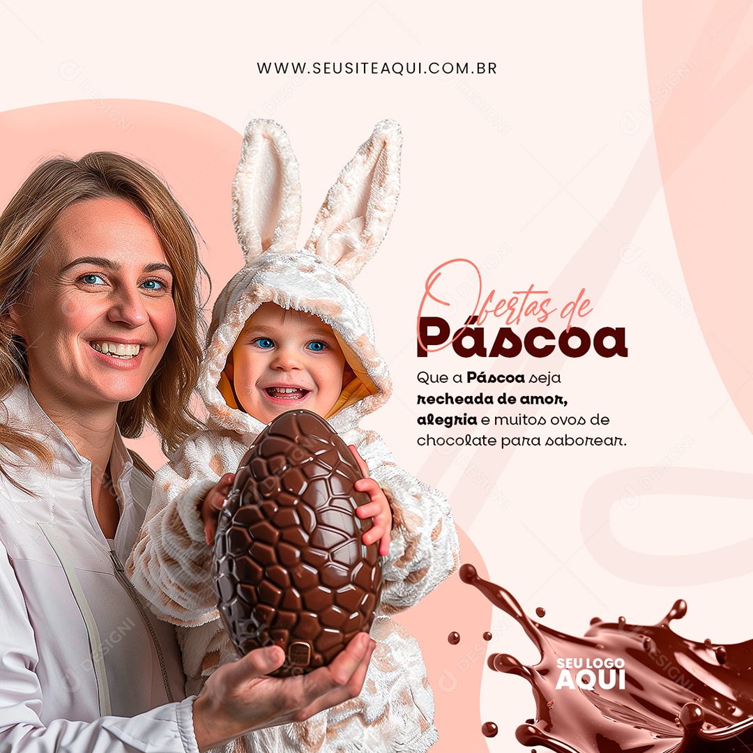 Feed Páscoa 31 de Março Seja Recheada de Amor Alegra Social Media PSD Editável