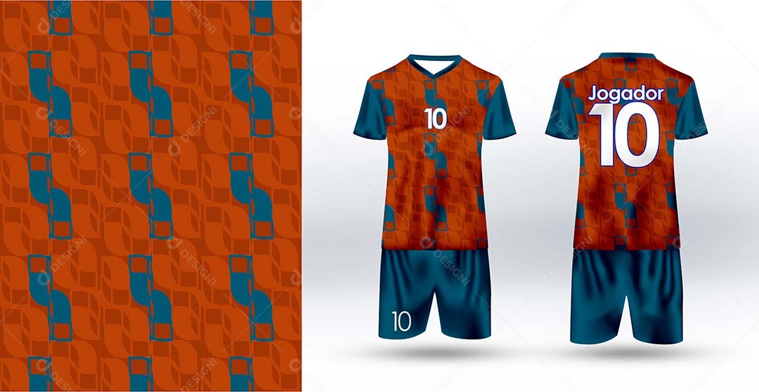 Uniforme de Futebol Laranja e Azul Ilustração AI Editável