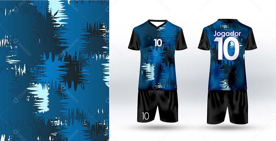 Uniforme de Futebol Preto e Azul Ilustração AI Editável