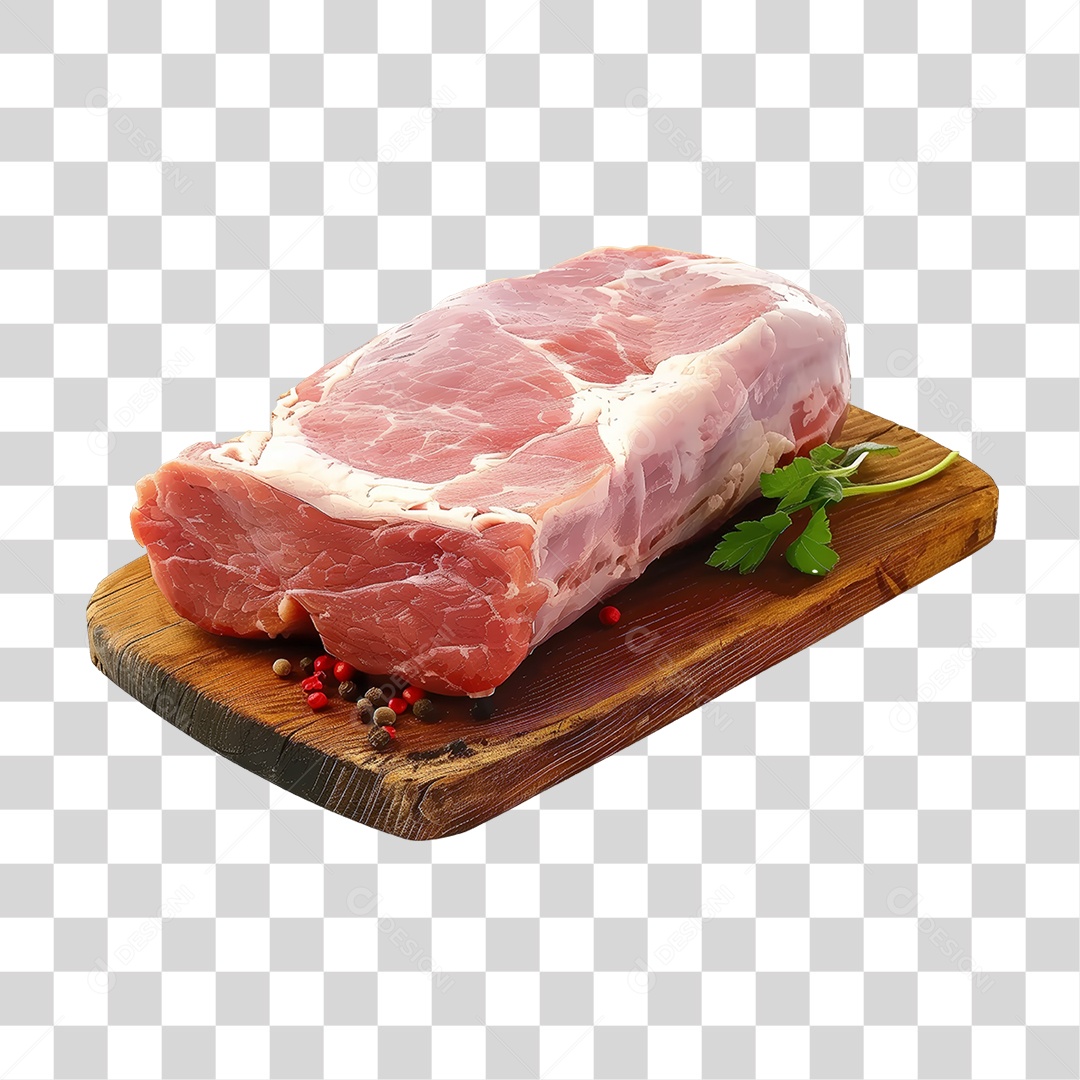 Imagem Açougue Lombo Suíno Porco em Tábua de Madeira PNG Transparente