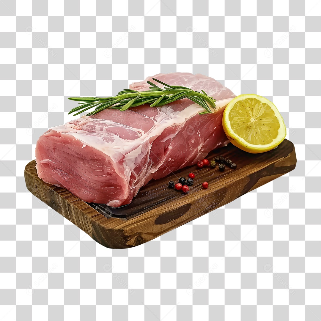 Imagem Açougue Lombo Suíno Porco em Tábua de Madeira PNG Transparente