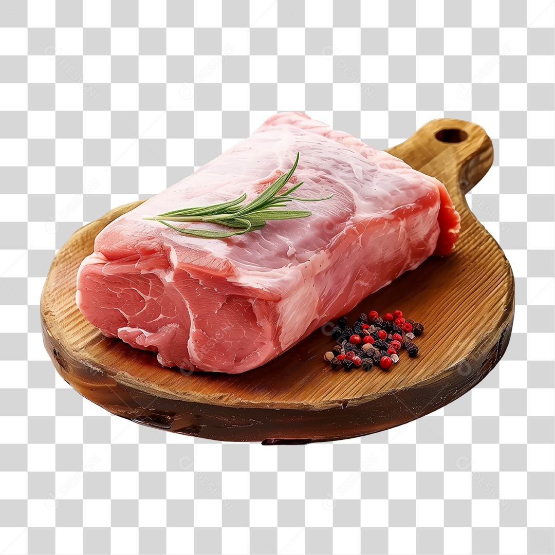 Imagem Açougue Lombo Suíno Porco em Tábua de Madeira PNG Transparente