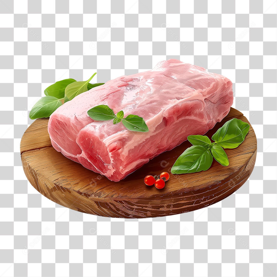 Imagem Açougue Lombo Suíno Porco em Tábua de Madeira PNG Transparente