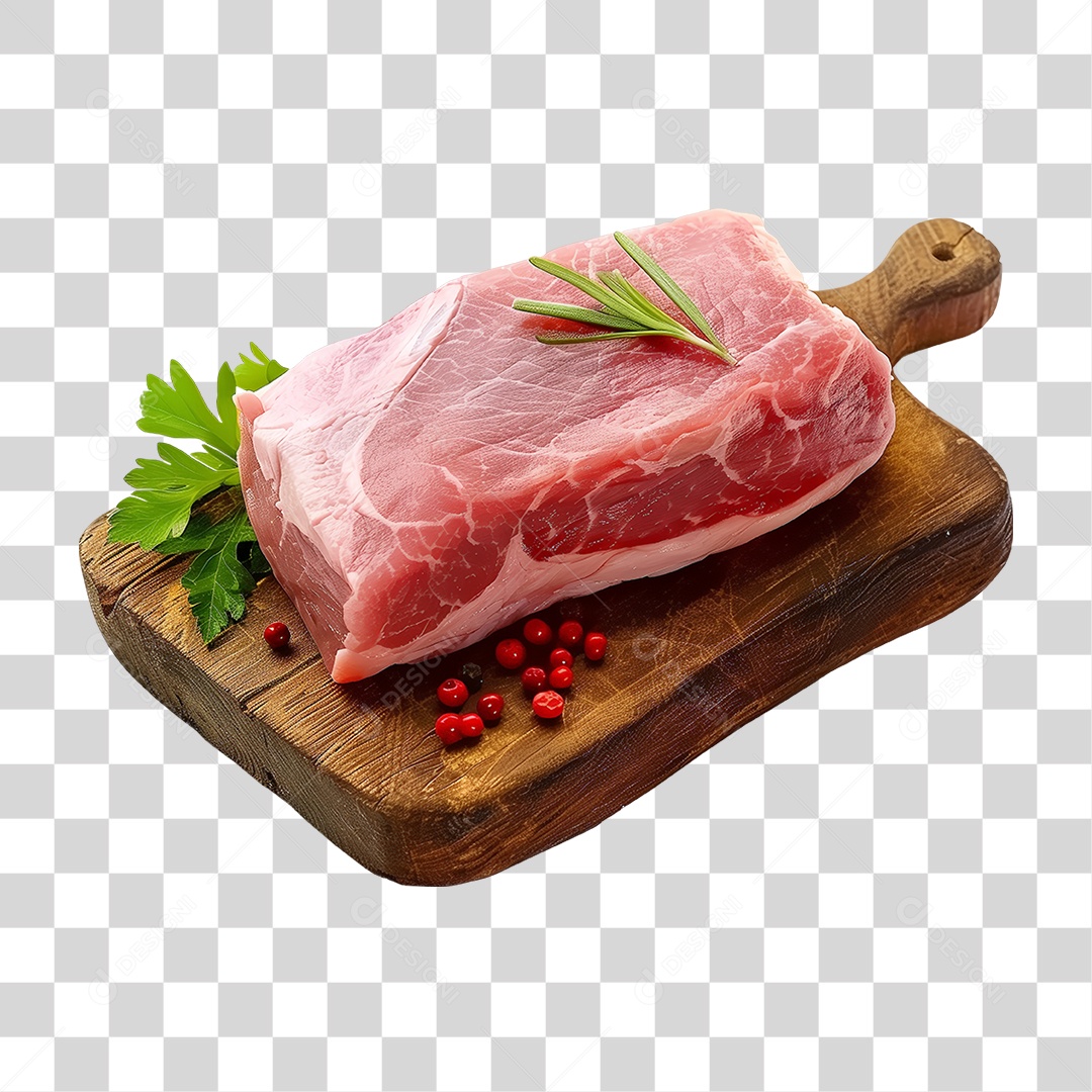 Imagem Açougue Lombo Suíno Porco em Tábua de Madeira PNG Transparente