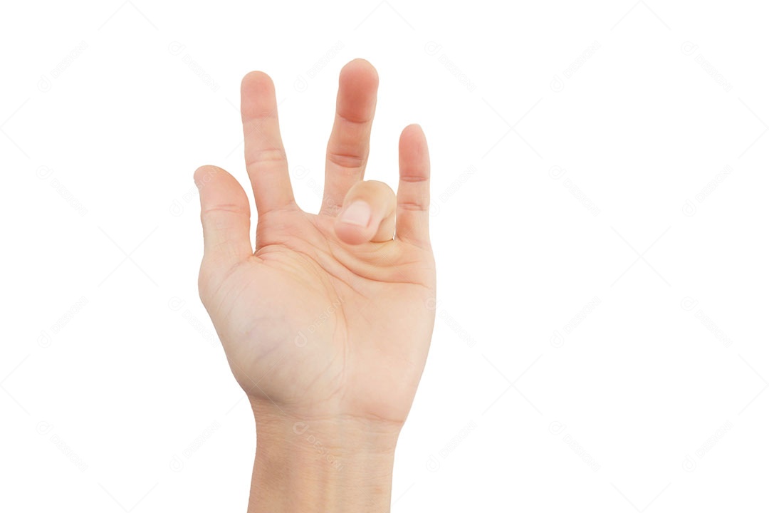 Mãos que apresentam os sintomas característicos do dedo em gatilho sobre fundo branco