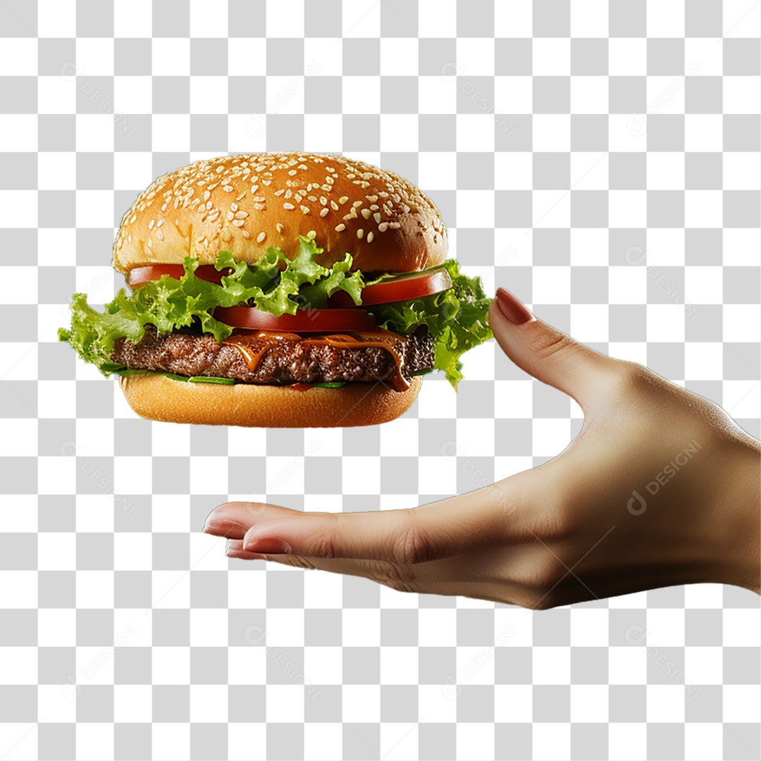 Mão com Hambúrguer Lanches PNG Transparente