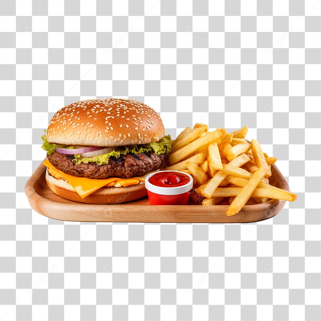 Porção de Lanches com Batata Frita PNG Transparente