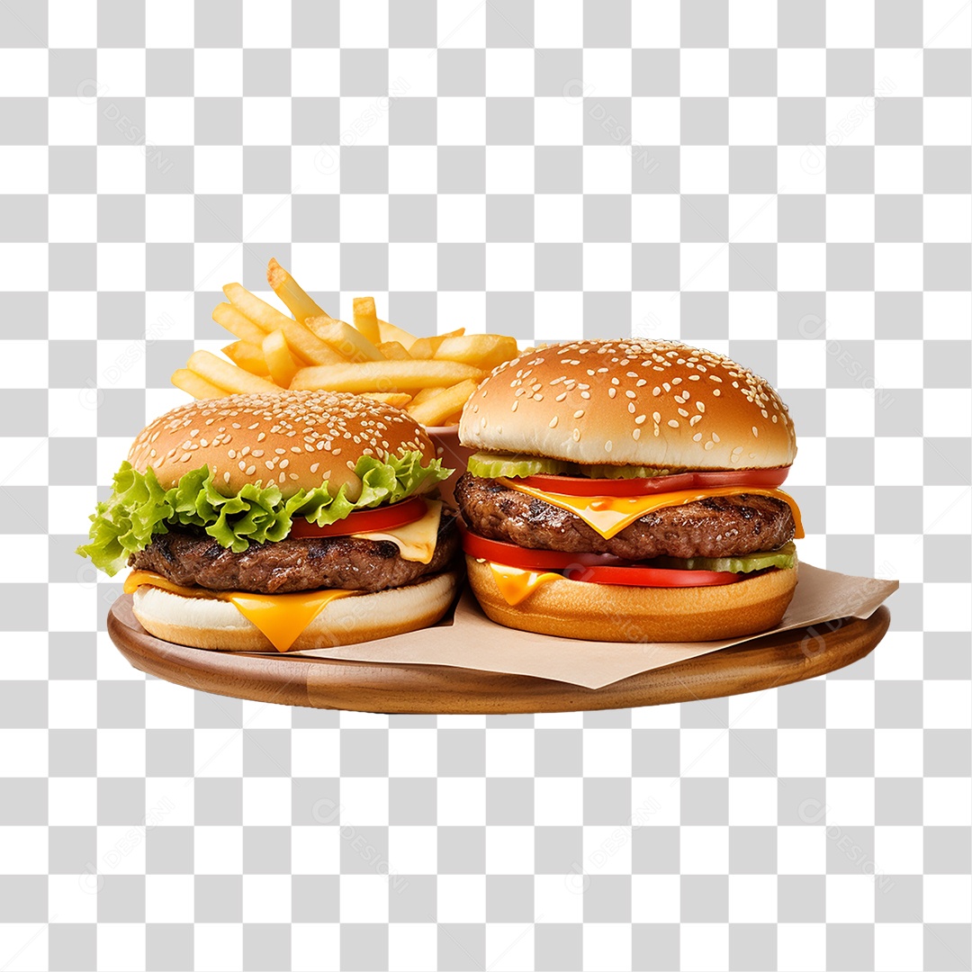 Porção de Lanches com Batata Frita PNG Transparente