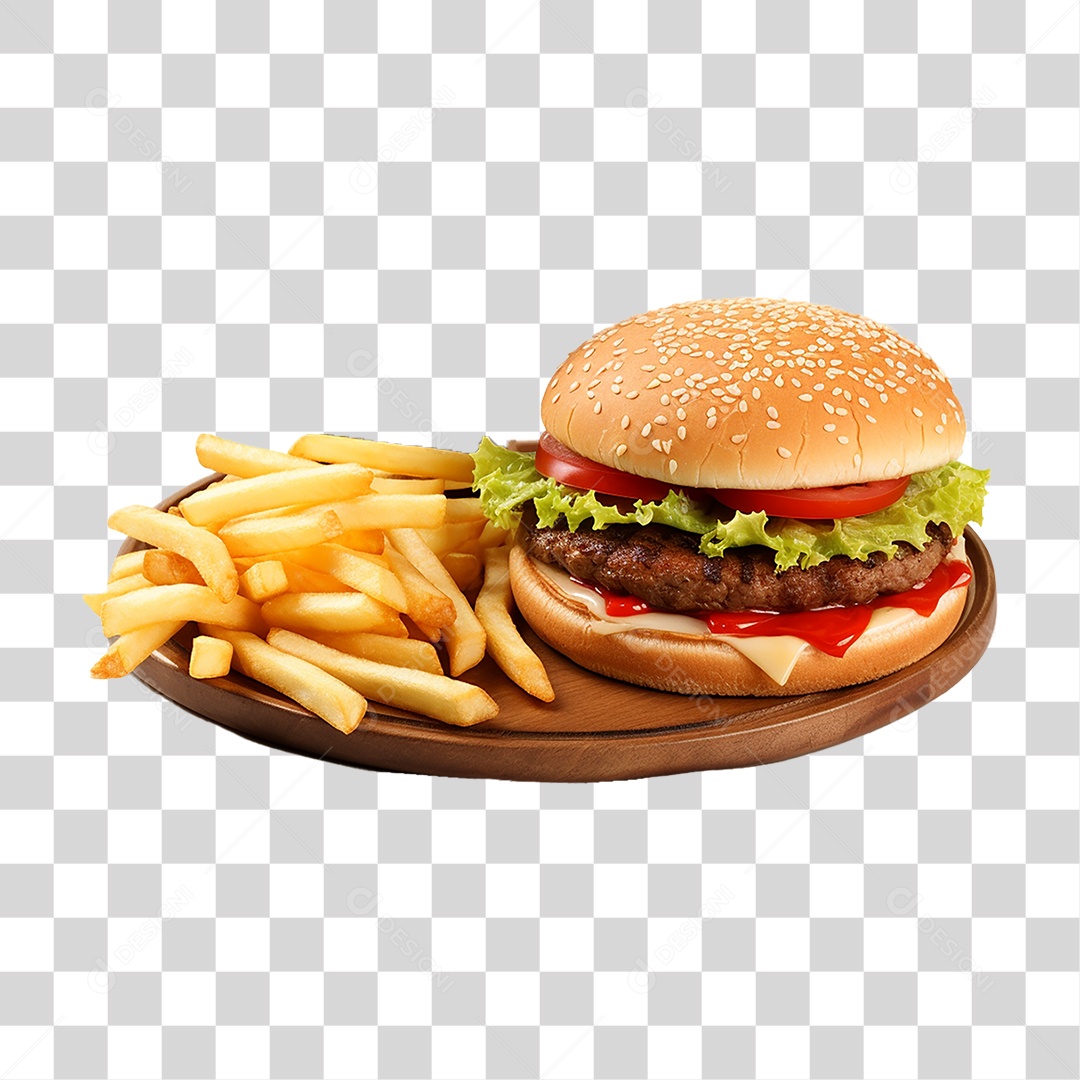 Porção de Lanches com Batata Frita PNG Transparente