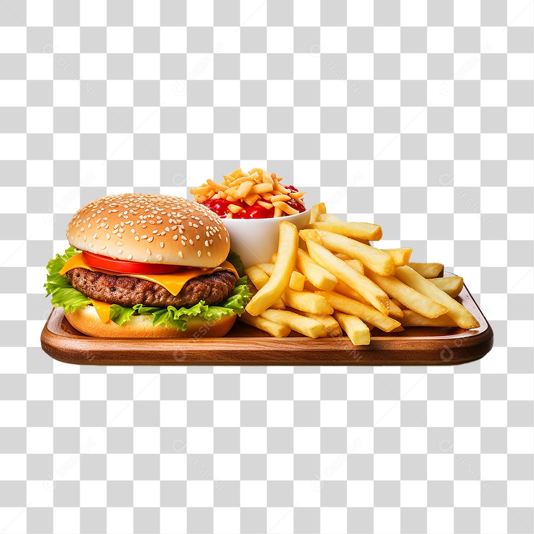 Porção de Lanches com Batata Frita PNG Transparente