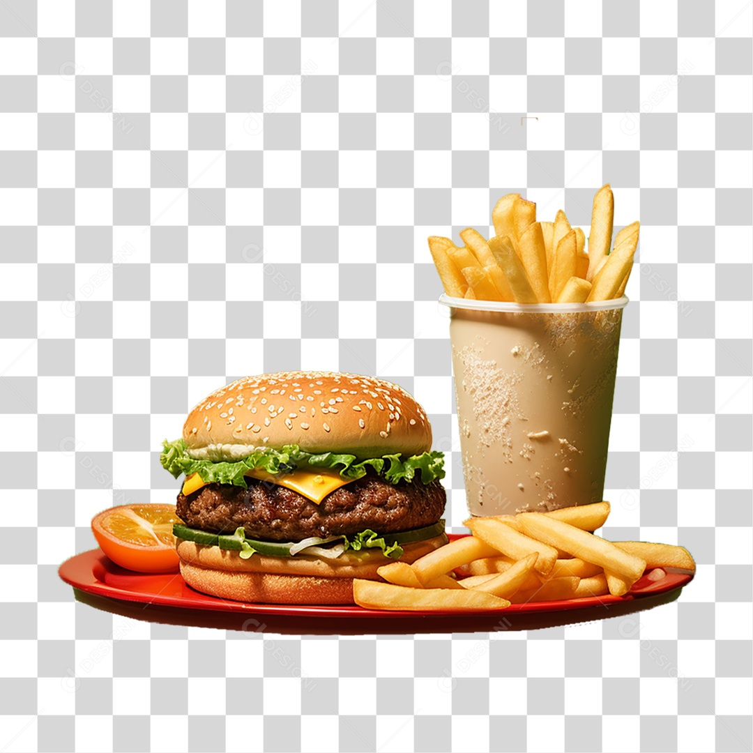 Porção de Lanches com Batata Frita PNG Transparente