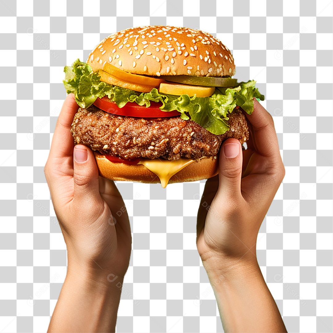 Mão com Hambúrguer Lanches PNG Transparente
