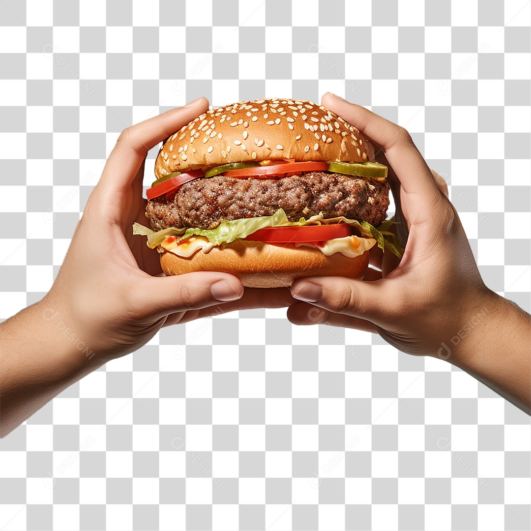 Mão com Hambúrguer Lanches PNG Transparente