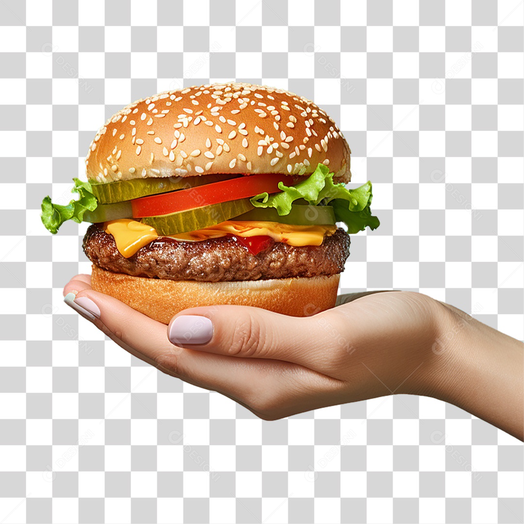 Mão com Hambúrguer Lanches PNG Transparente