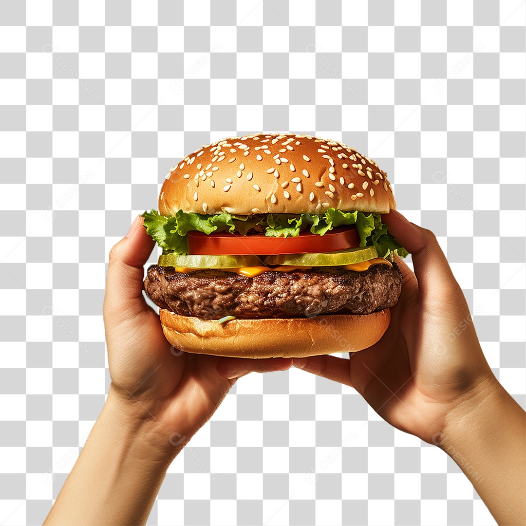 Mão com Hambúrguer Lanches PNG Transparente