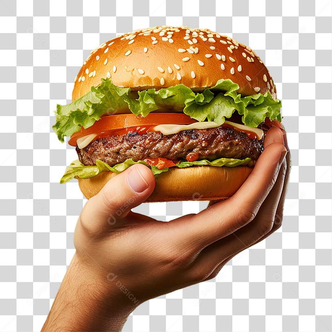 Mão com Hambúrguer Lanches PNG Transparente