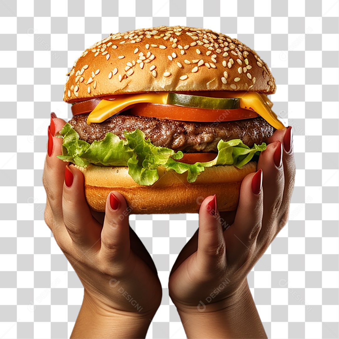 Mão com Hambúrguer Lanches PNG Transparente