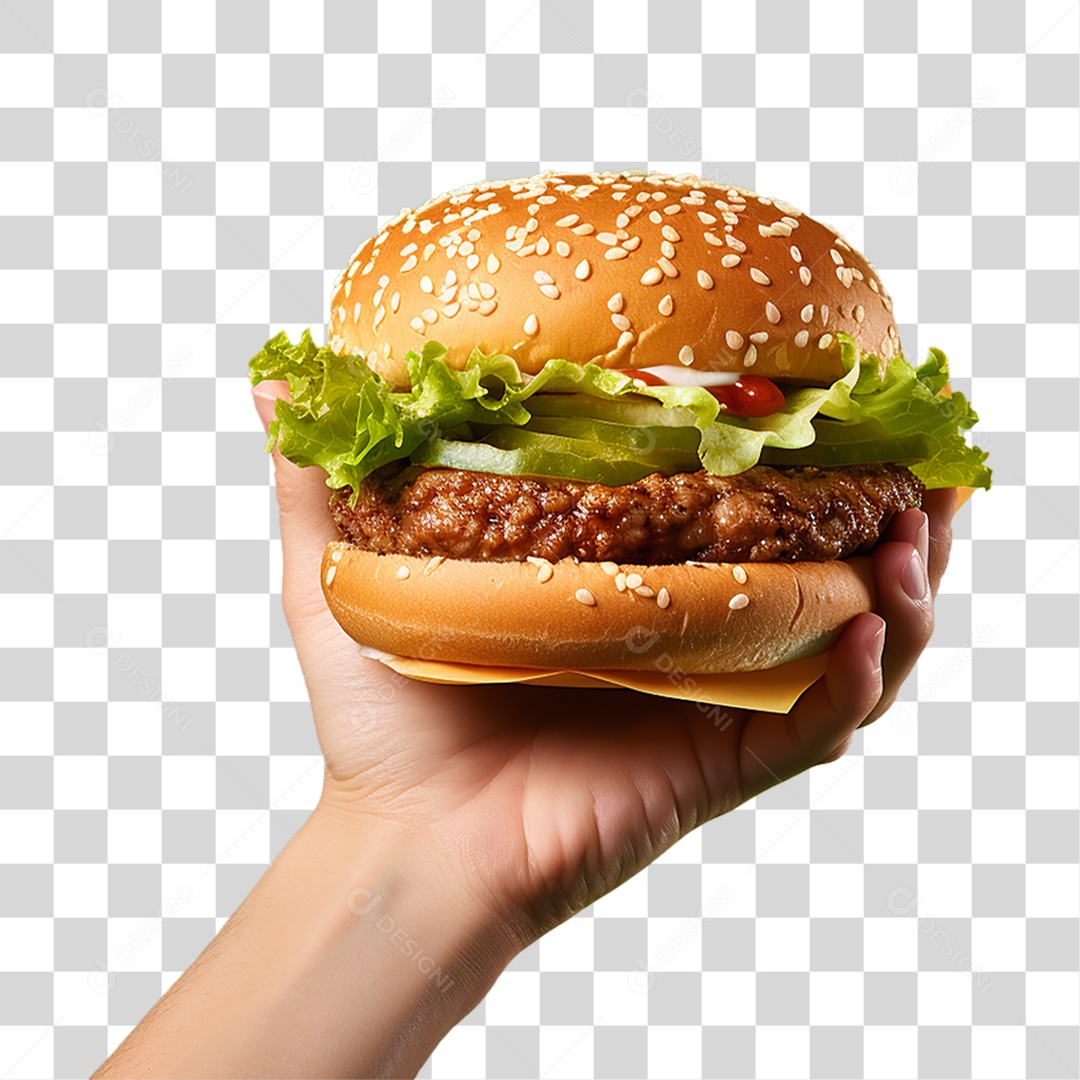 Mão com Hambúrguer Lanches PNG Transparente