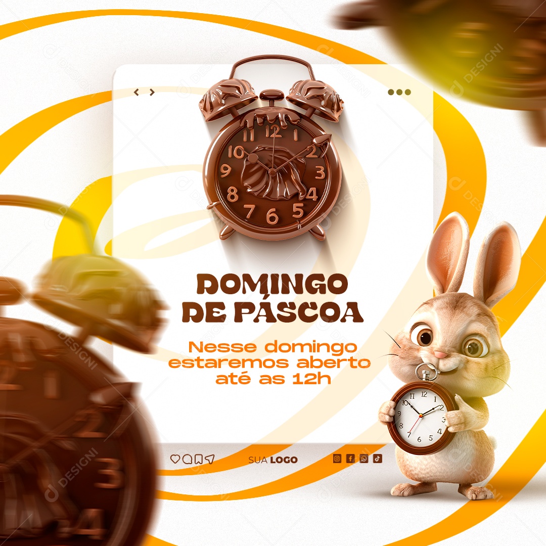 Domingo de Páscoa Estaremos Aberto Social Media PSD Editável