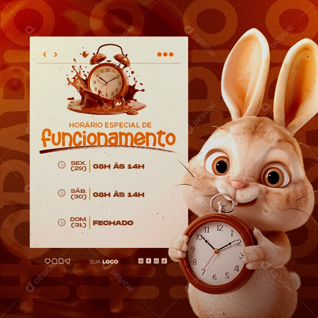 Horário Especial de Funcionamento Domingo Dia 31 Fechado Social Media PSD Editável