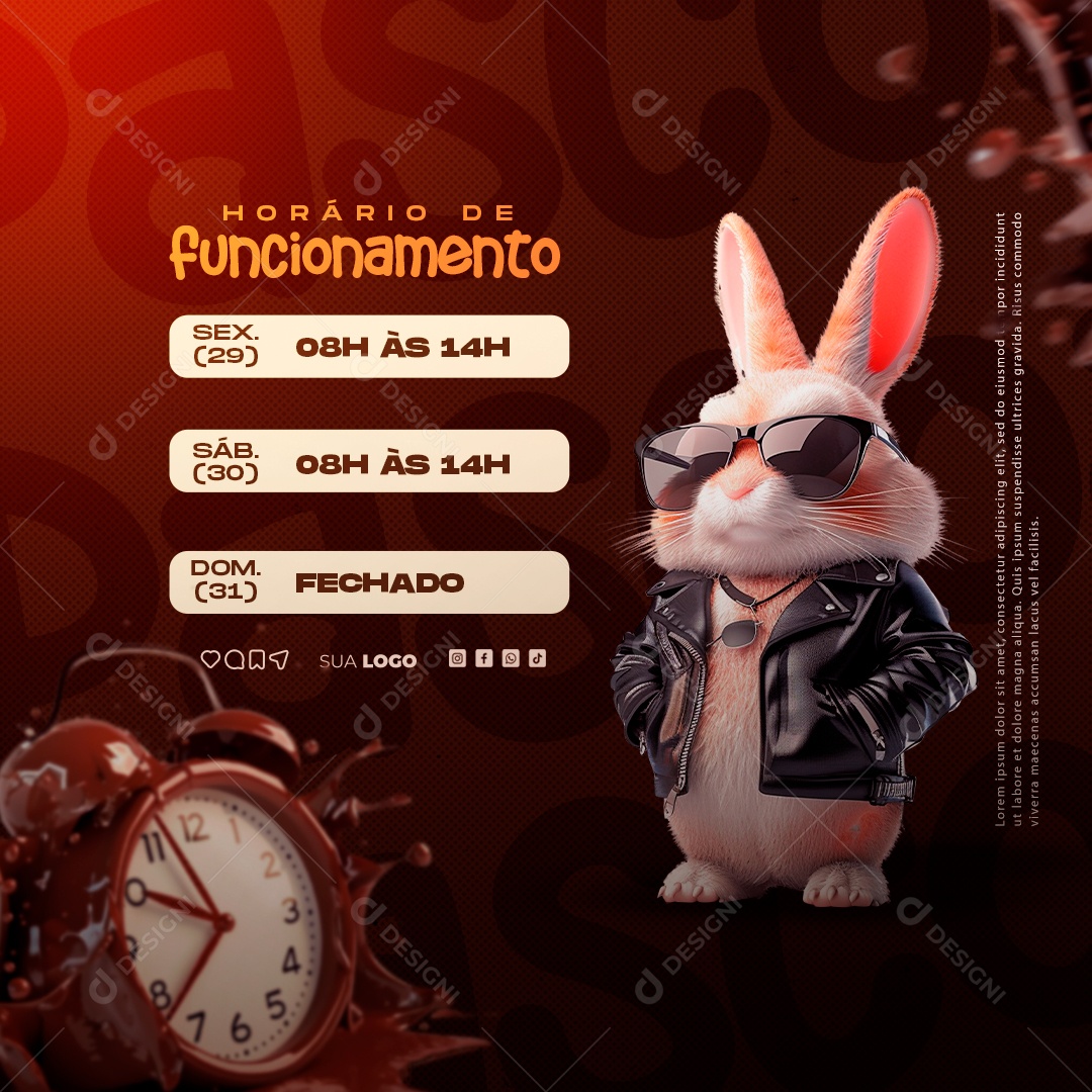 Horário de Funcionamento Páscoa Social Media PSD Editável