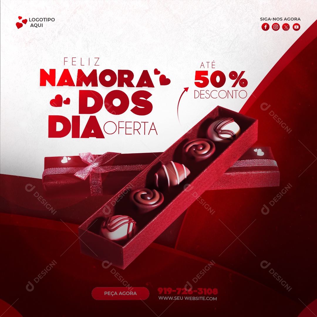 Doceria Feliz Dia dos Namorados Caixa de Bombons Até 50% Desconto Social Media PSD Editável