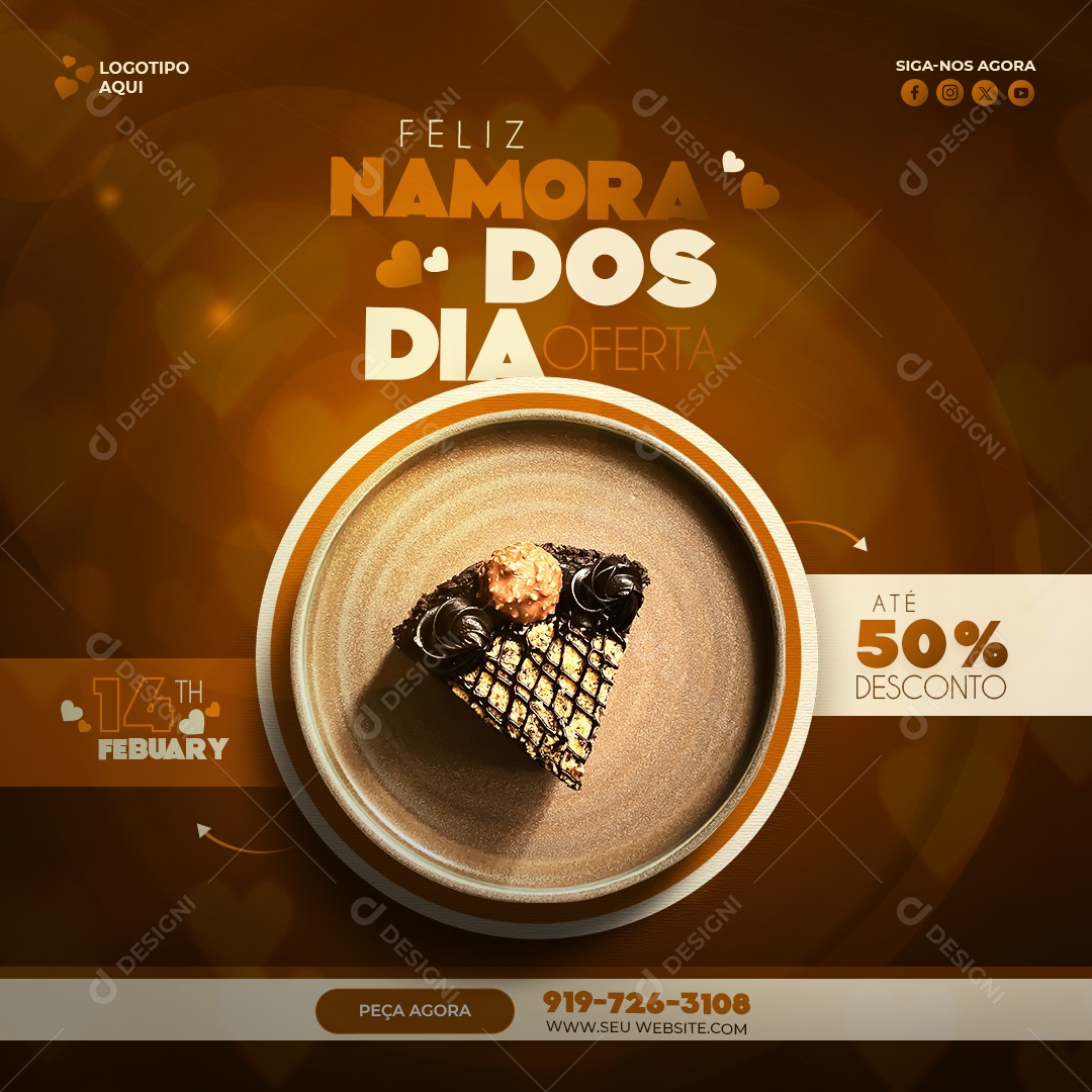 Doceria Feliz Dia dos Namorados Oferta Até 50% Desconto Social Media PSD Editável