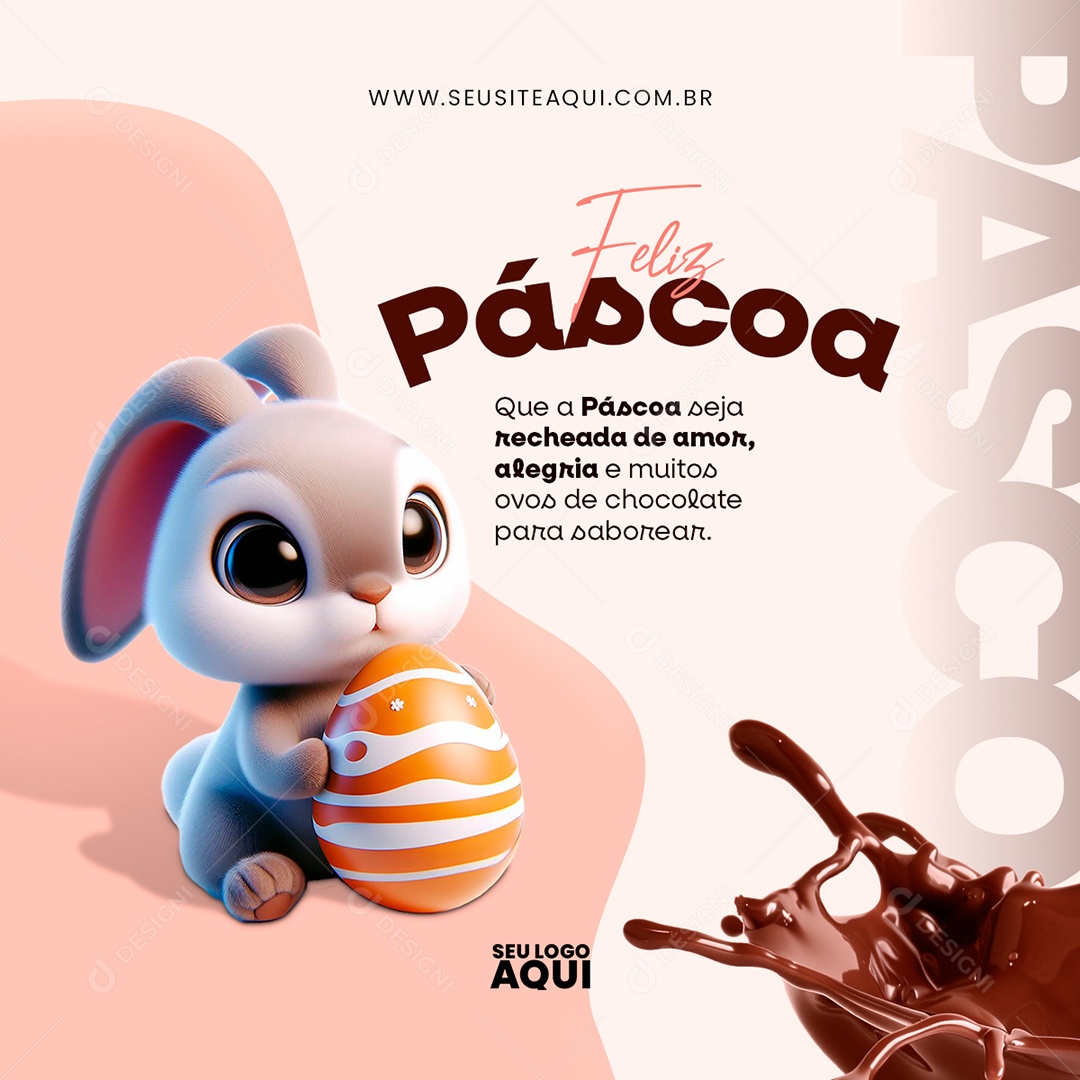 Feed Feliz Páscoa 31 de Março Seja Recheada de Amor Alegria Social Media PSD Editável