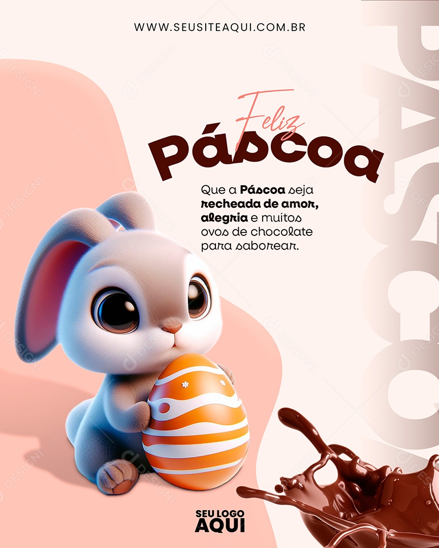 Feliz Páscoa 31 de Março Seja Recheada de Amor Alegria Social Media PSD Editável