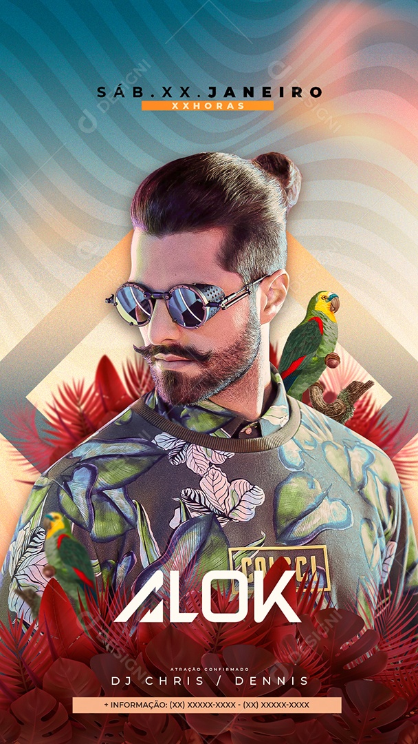 Story Flyer Alok Atração Confirmado DJ Chris Dennis Social Media PSD Editável