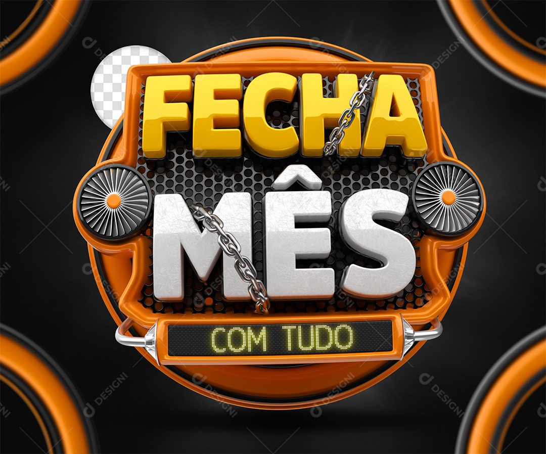 Selo 3D Fecha Mês Com Tudo Verde Laranja e branco para Composição PSD
