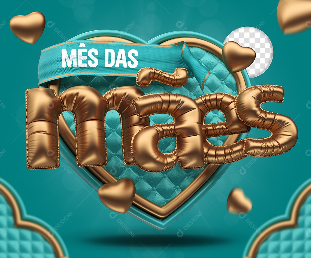 Mês das Mães Selo 3D Azul e dourado para Composição PSD
